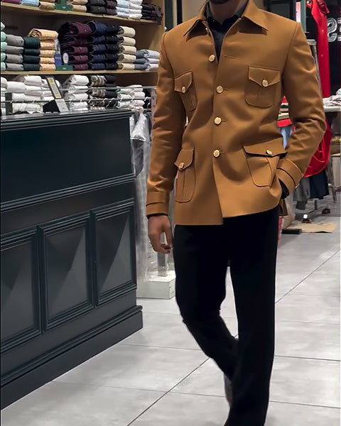 Men's Elegant Button-Up Blazer With Pocket Details