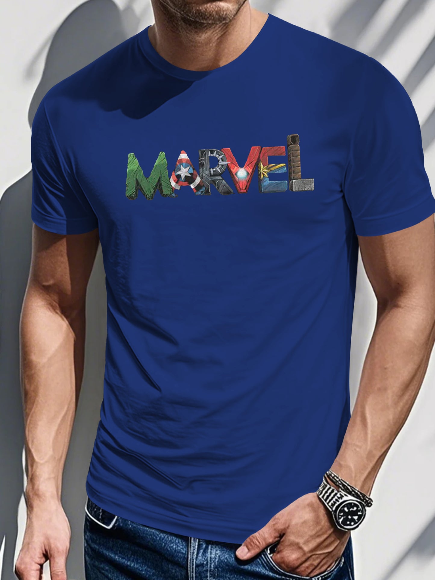 Men's Printed T-shirt-Comic pattern with bold text graphics