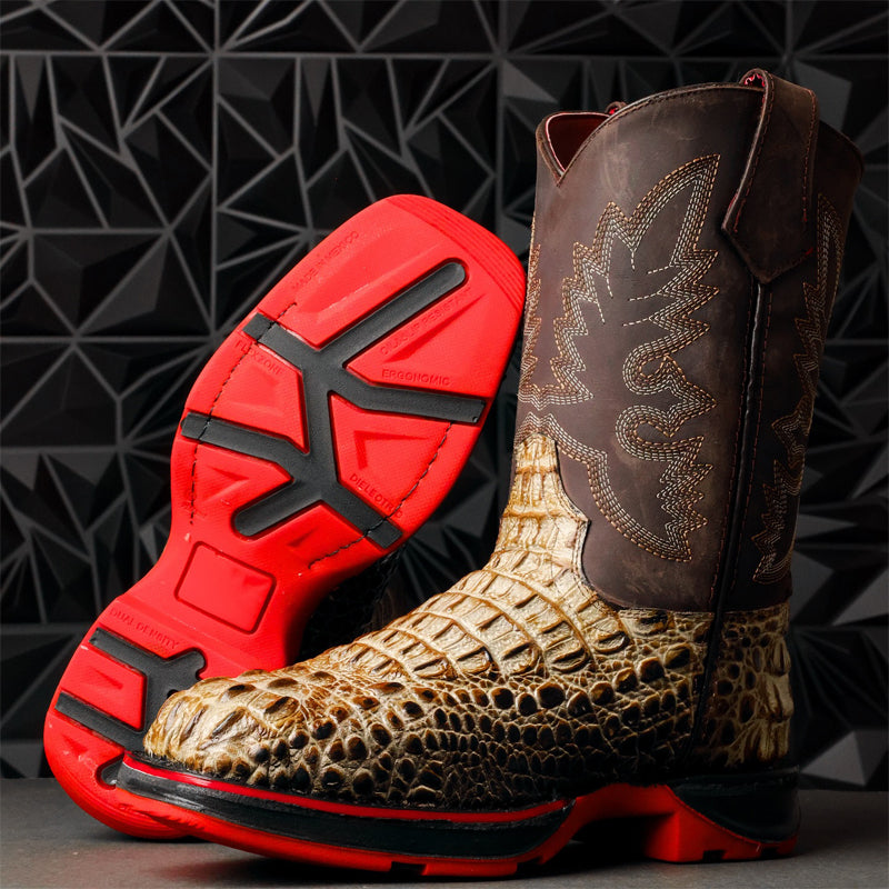 Men's Square-toe Crocodile Embroidered Boots