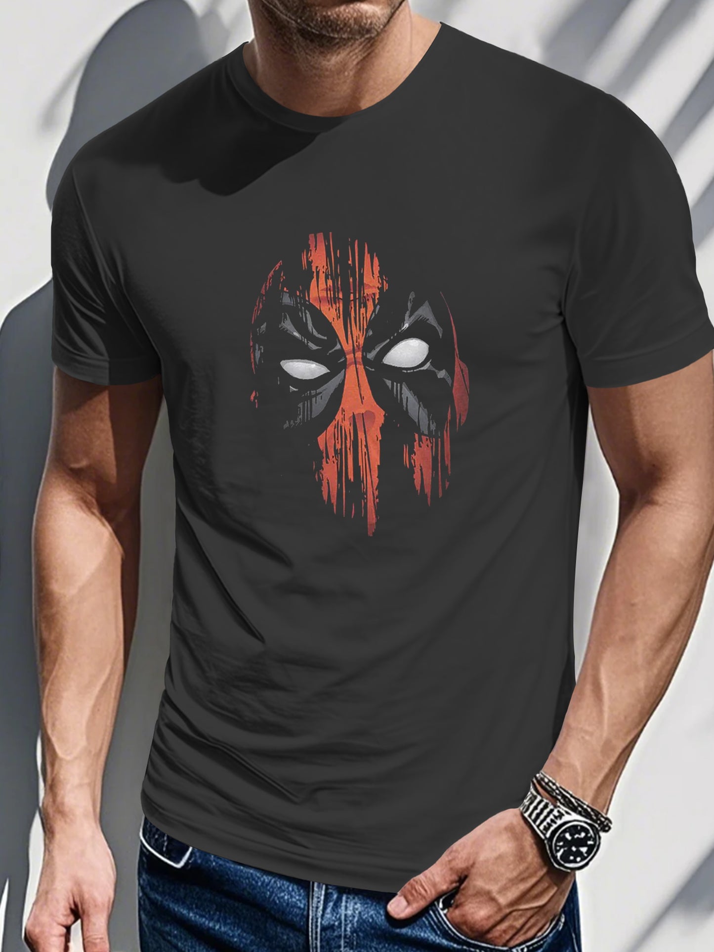 Men's Printed T-shirt-Vintage watercolor mask print