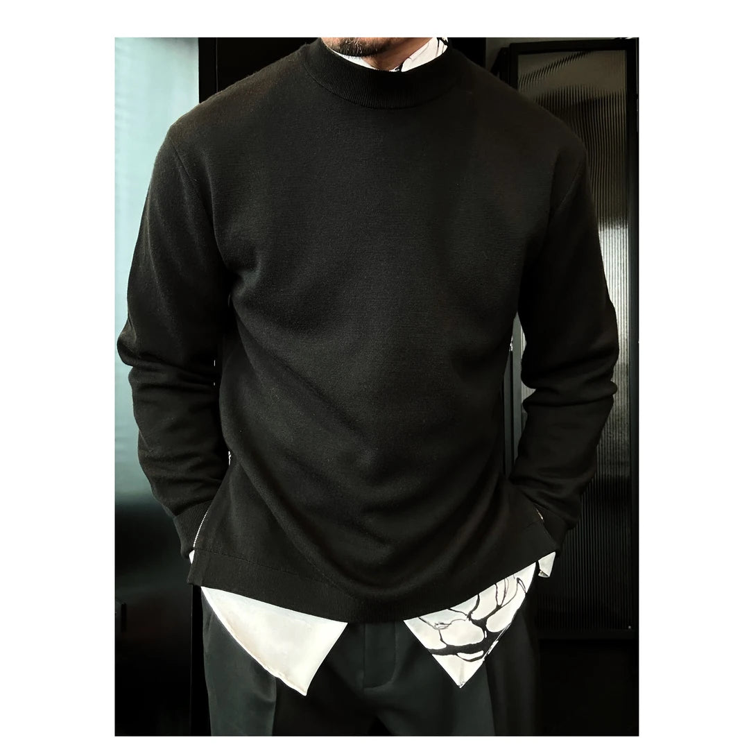 Side Zipper Casual Crew Neck Sweater Long Sleeve
