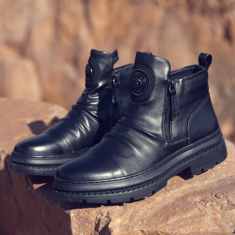 Men's Handmade Zipper Leather Martin Boots