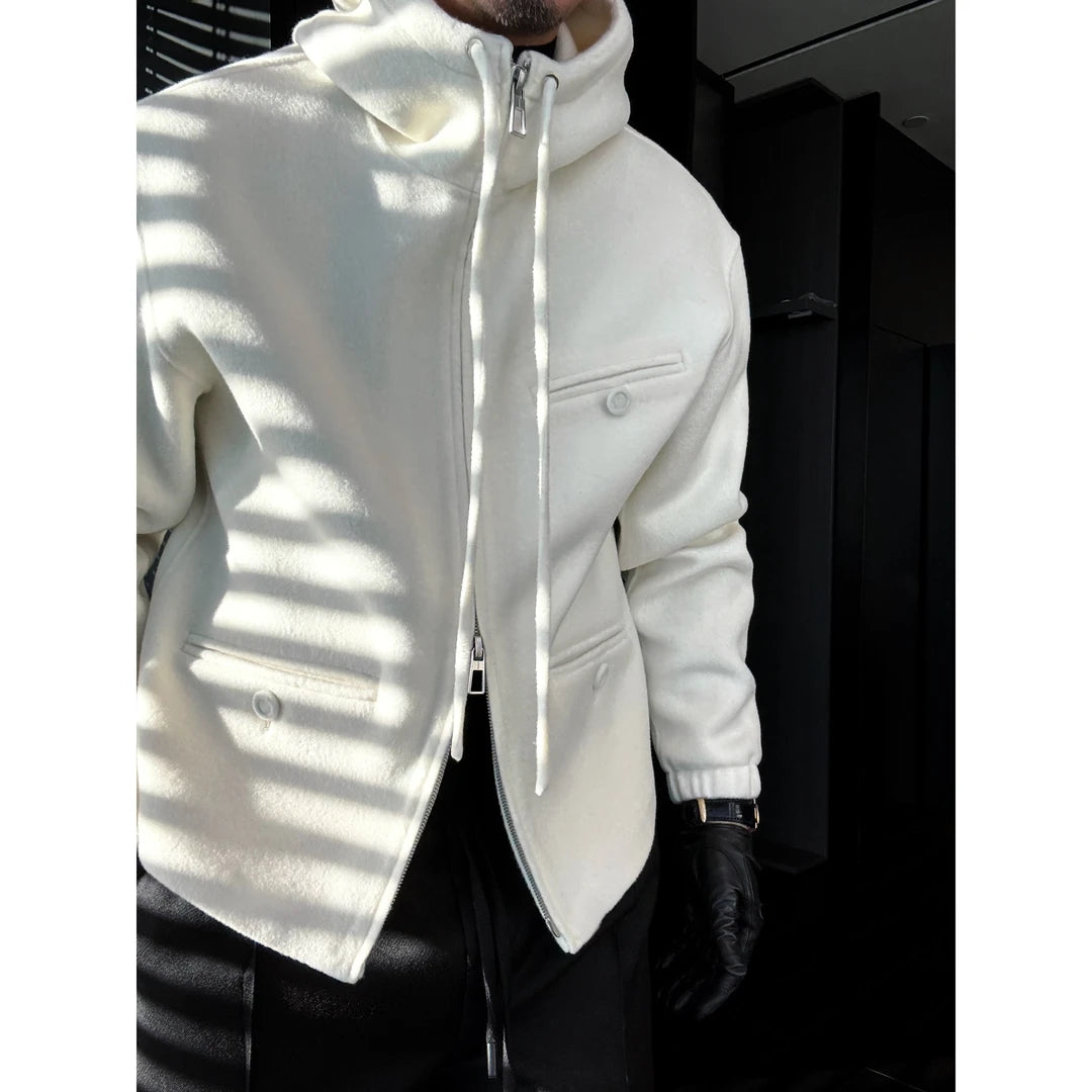 Hooded Drawstring Zip-Up Jacket