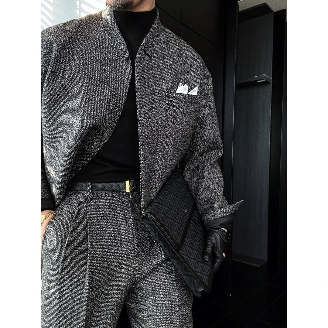 Men’s Stand Collar Single-Breasted Jacket