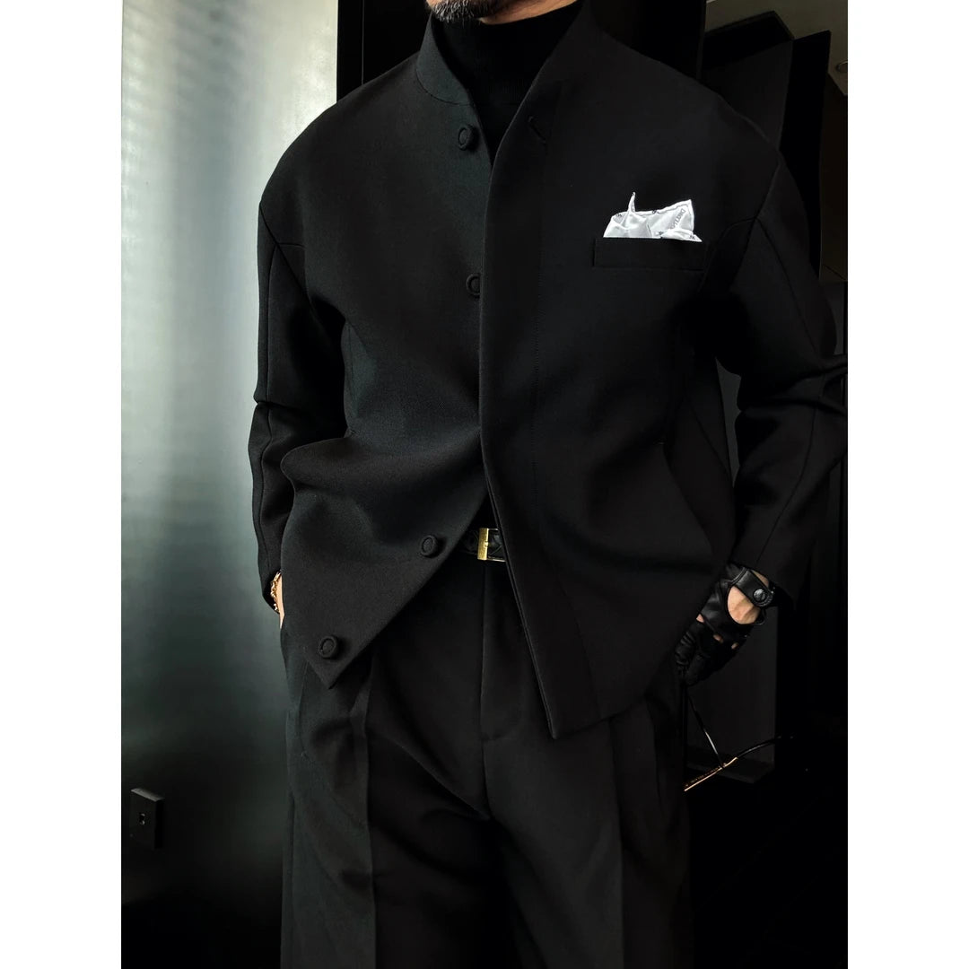 Men’s Stand Collar Single-Breasted Jacket