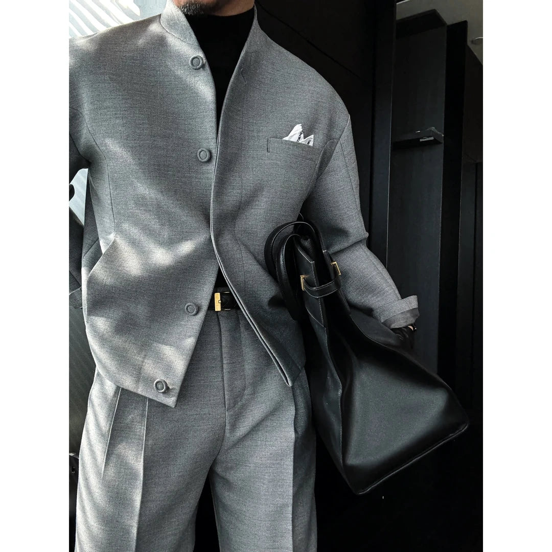 Men’s Stand Collar Single-Breasted Jacket