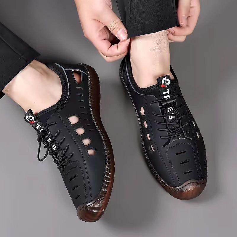 Men's Cowhide Sole Breathable Hollow Casual Hole Sandals