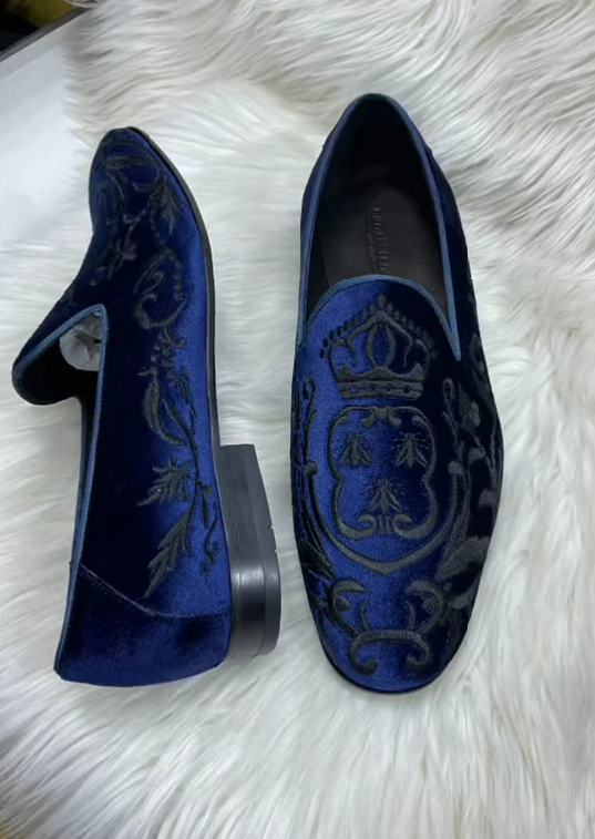 Men's Classic Handmade Debossed Velour Slip On loafers