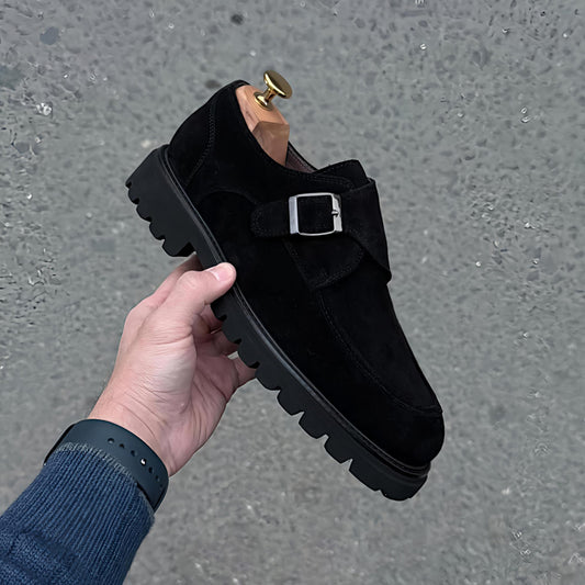 Men's Buckle Thick Heel Shoes