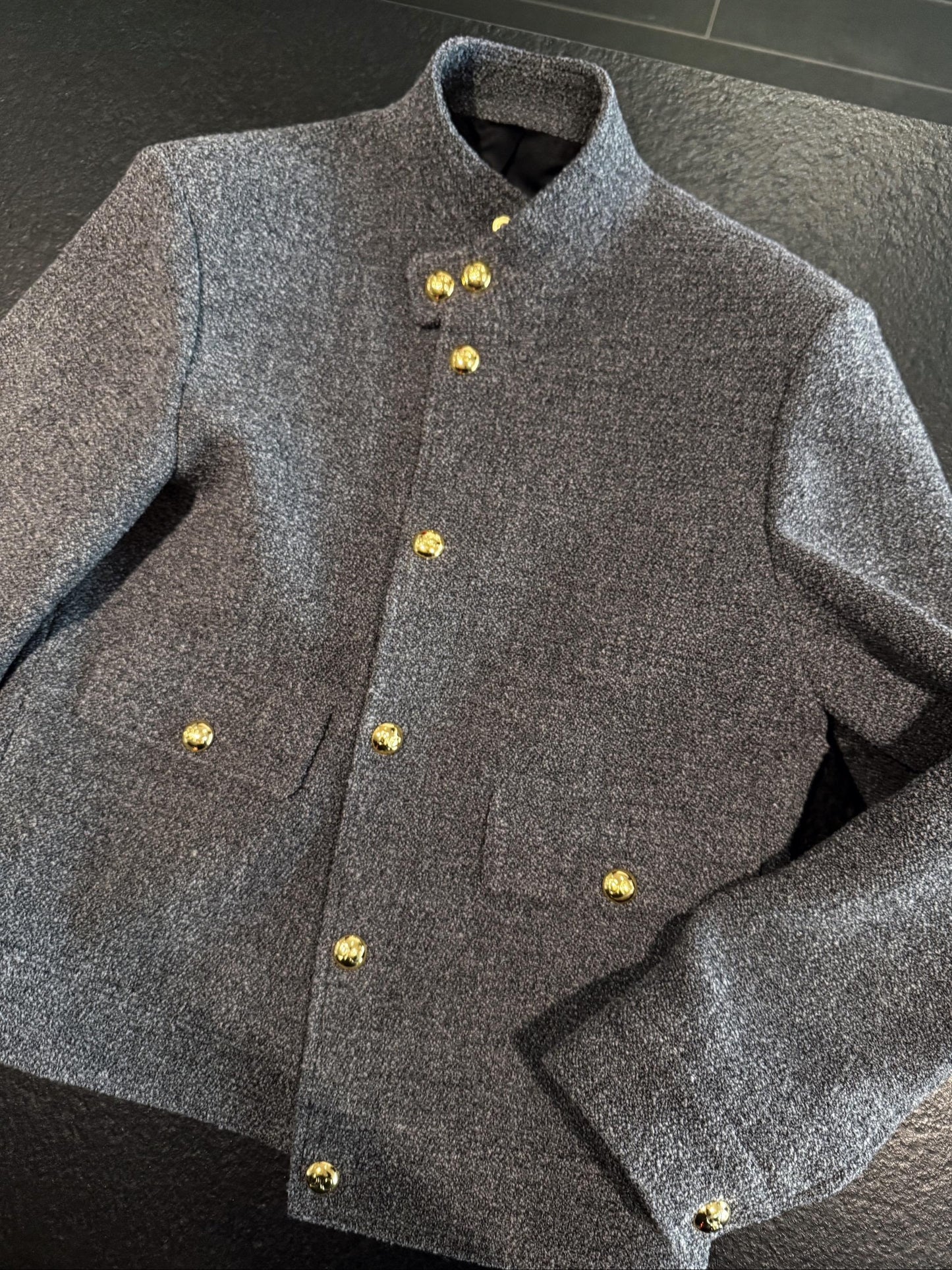 Men's Stand Collar Gold Button Jacket