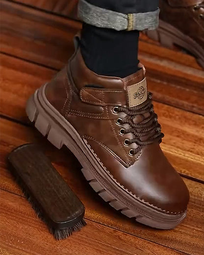 Men's Brown Leather Lace-Up Boots – Durable & Stylish Outdoor Footwear