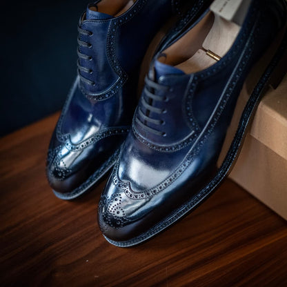 Italian Handmade Cowhide Blue Leather Shoes