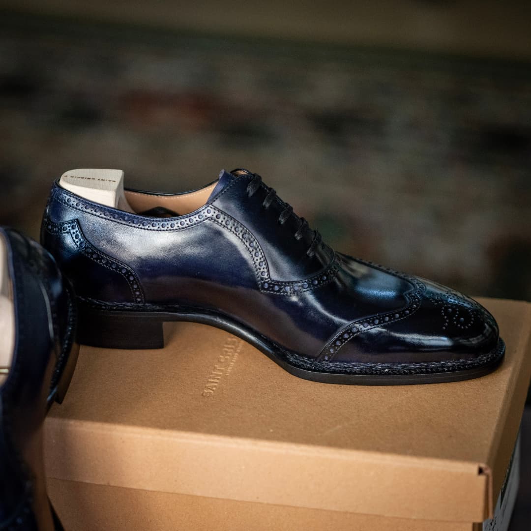 Italian Handmade Cowhide Blue Leather Shoes