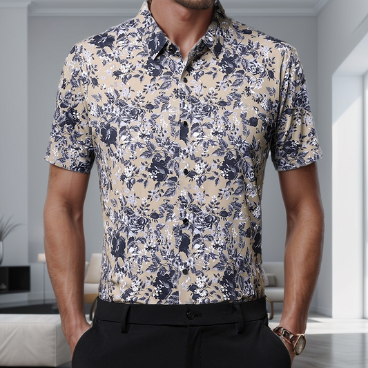 Men's Lapel Half-Sleeve Printed Shirt