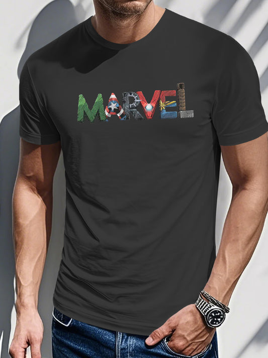 Men's Printed T-shirt-Comic pattern with bold text graphics