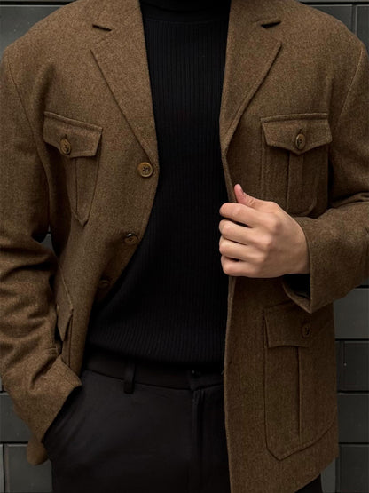 Men's Pockets Tweed Blazer