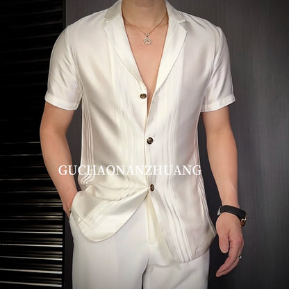 Suit Style Ice Silk Short-Sleeved Shirt