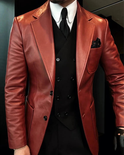 Classic Men's Leather Blazer Coat