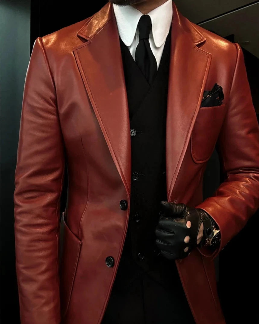 Classic Men's Leather Blazer Coat