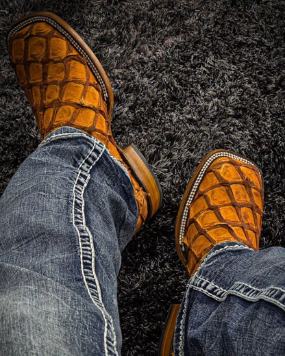 Vintage Yellow Plaid Patterned Cowboy Boots