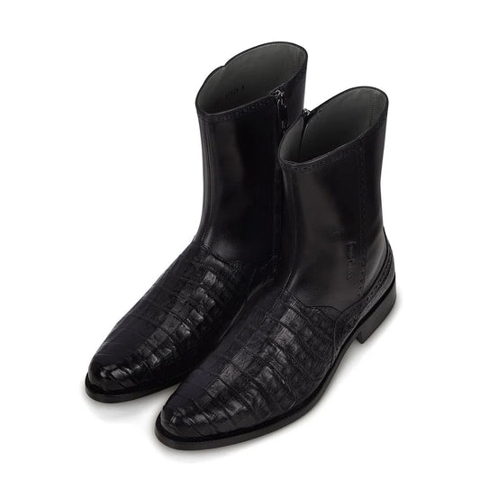 Black Dress Casual Caiman Leather Ankle Boots For Men