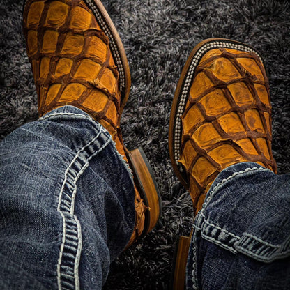 Vintage Yellow Plaid Patterned Cowboy Boots