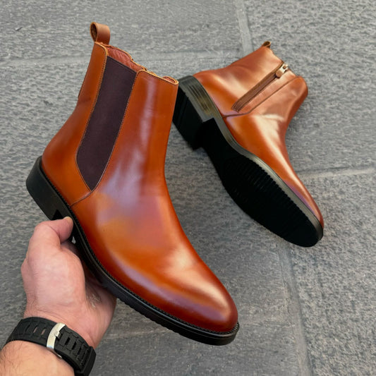 Solid Shiny Leather Handmade Chelsea Boots