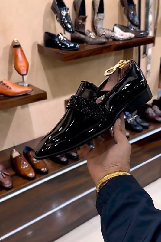 Trendy shiny diamond men's leather shoes