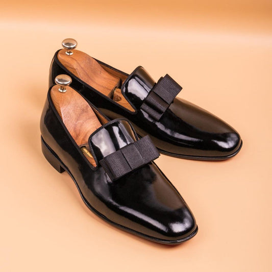 Elegant Bow Glossy Leather Men's Dress Shoes