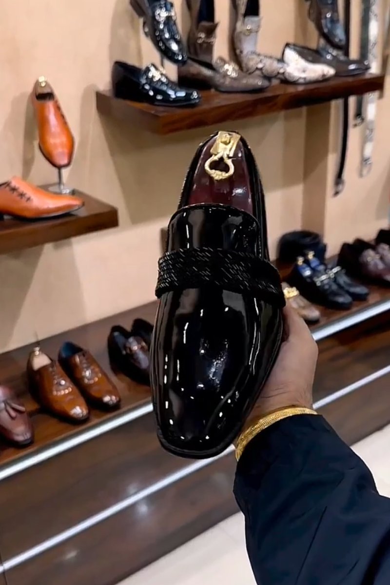 Trendy shiny diamond men's leather shoes