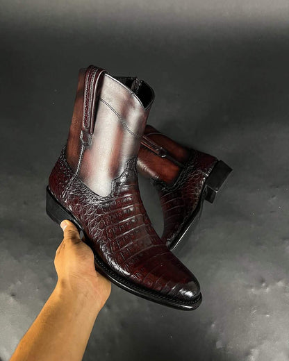 Men's Pointed Toe Crocodile Pattern Brown Leather Shoes