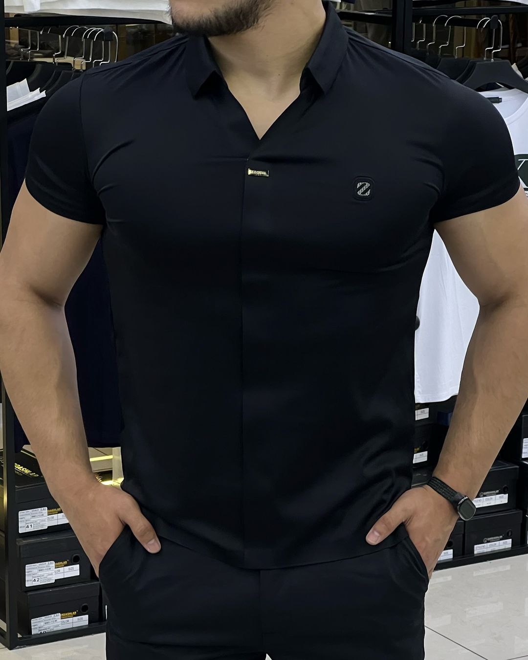 Men's Seamless Casual V-Neck POLO Shirt