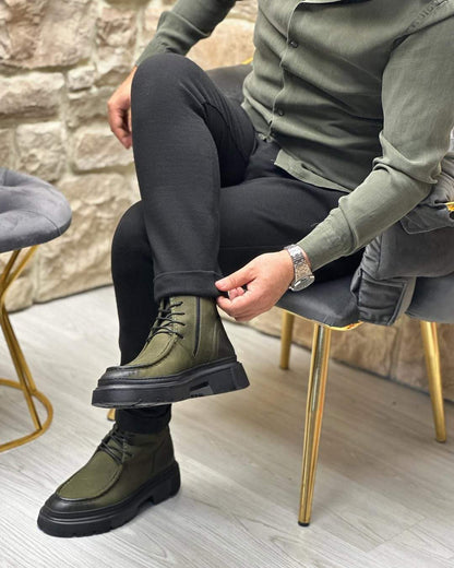 Army Green Suede Lace-Up Martin Boots