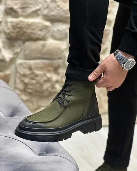 Army Green Suede Lace-Up Martin Boots