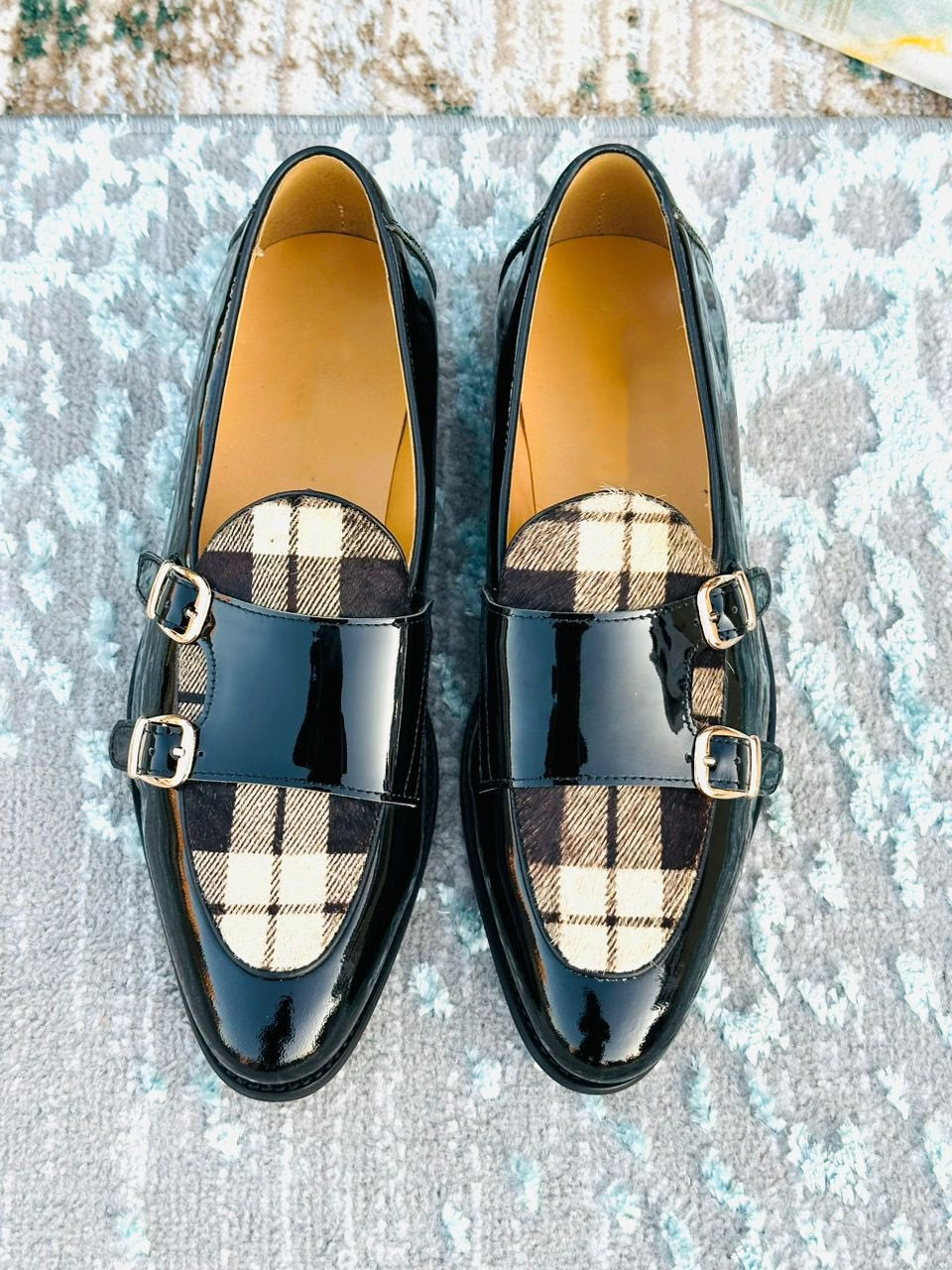 Double Buckle Check Loafers