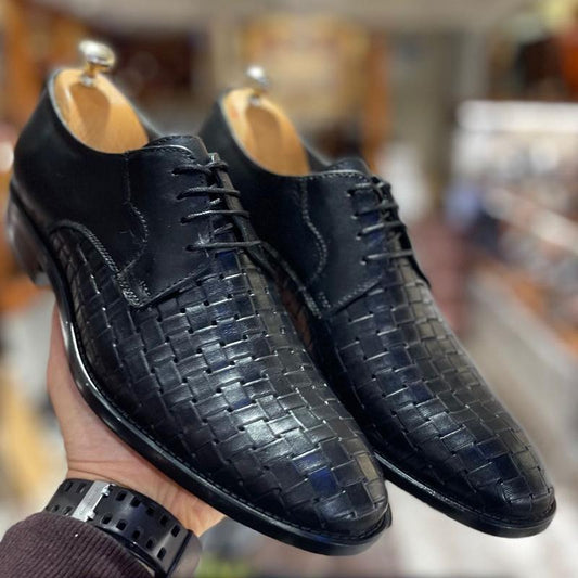 Men's Woven Lace-up Leather Shoes