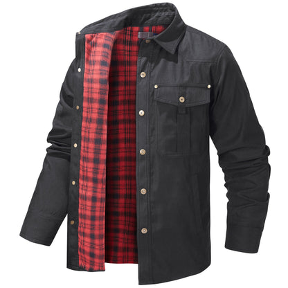 Men's Lapel Plaid Flannel Vintage Casual Outer Jacket