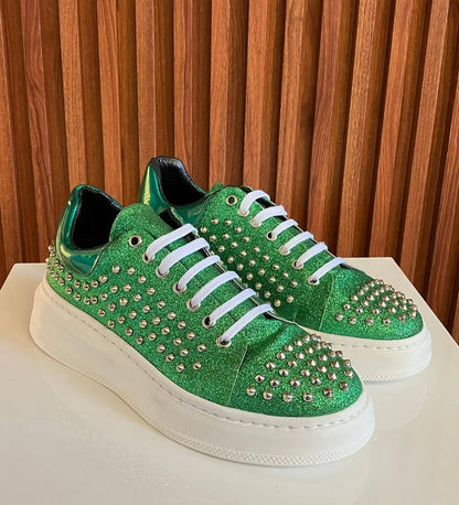 Men's Fashion Rivet Rhinestone Lace-Up Shoes