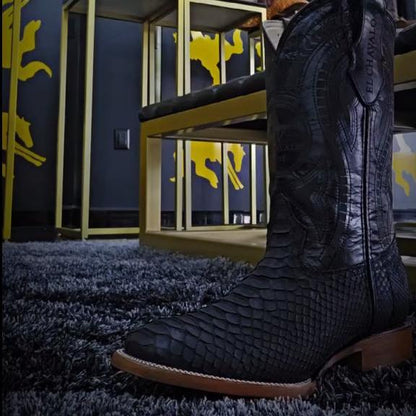 Black Vintage Crocodile Pattern Knight Boots