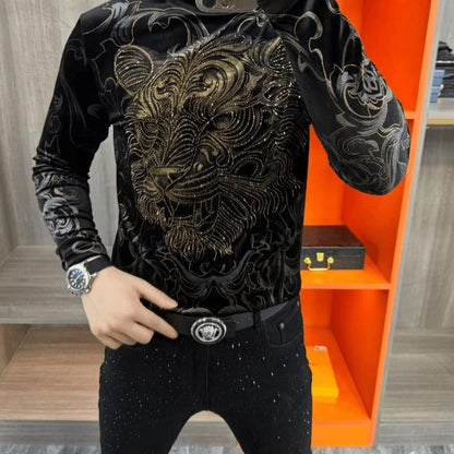 Gorgeous Rhinestone Tiger Long Sleeve Top