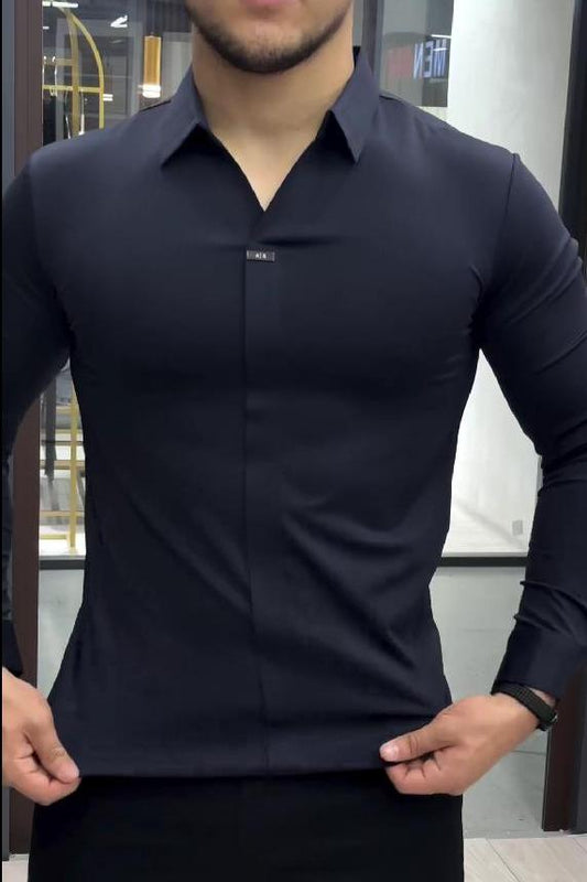 Men's Classic Buttonless Black Shirt