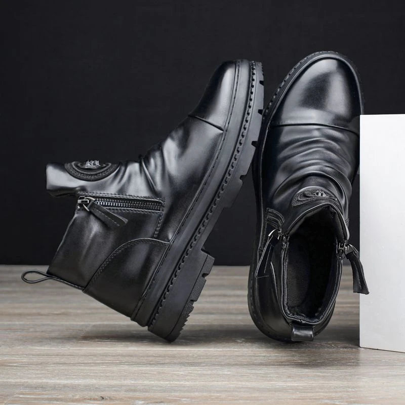 Men's Handmade Zipper Leather Martin Boots